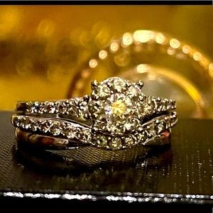 Size 7: 14K White Gold 1/2 & 1/4 carat diamonds engagement and wedding ring set.